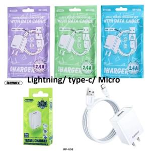 Củ sạc Remax RP-U95 2.4A, 1 cổng USB, thiết kế tinh tế, hỗ trợ sạc nhanh cho điện thoại, máy tính bảng, sử dụng cáp Micro, Type-C, Lightning, công nghệ bảo vệ quá dòng hiện đại