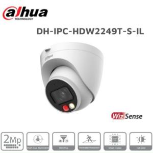 Dahua DH IPC HDW2249T S IL Camera IP 2 MP Smart Dual Light, công nghệ WizSense phân loại người và phương tiện, độ nhạy cực thấp 0.002 lux, thân IP67 chống nước, dành cho lắp ngoài trời sân vườn, ban công, kho xưởng.