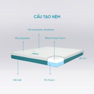 Aeroflow Wave nệm foam Nhật Bản, công nghệ Mixel Cube độc quyền, massage nhẹ nhàng, thoáng khí tối ưu, PU Foam tỷ trọng cao, cân bằng mọi tư thế, áo nệm chống trượt, giấc ngủ thoải mái, bảo hành chính hãng