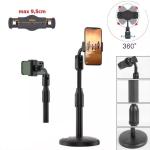 Giá đỡ điện thoại DC-01, chân đế tròn 11.5cm, nhựa ABS bền chắc, chiều cao điều chỉnh 20–35cm, đầu kẹp 6.5–9.5cm, trọng lượng nhẹ 336g, màu đen hiện đại, tiện lợi quay vlog, livestream TikTok, Zoom, YouTube, học tập trực tuyến.