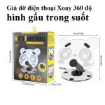 Giá đỡ điện thoại, máy tính bảng xoay 360° hình gấu trong suốt, chất liệu ABS bền chắc, trọng lượng nhẹ 89g, kích thước 16x19cm, hỗ trợ thiết bị đến 12.9 inch, gấp gọn tiện lợi, vừa dùng cho smartphone, iPad, tablet, vừa làm gương trang điểm
