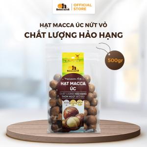 Hạt Macca Úc 500g Oh! Smile Nuts – snack macadamia nguyên vỏ, mềm tan như bơ, giàu dinh dưỡng, cung cấp Omega-3 & vitamin E, lựa chọn thông minh cho sức khỏe