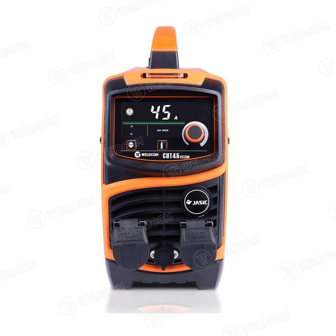 Máy Cắt Plasma JASIC CUT45 L207 II JET20, màn hình LCD hiển thị dòng cắt và mã lỗi, khởi hồ quang Contact hoặc Pilot, dày cắt ≤6mm theo thông số, phù hợp xưởng nội thất, chế tạo chi tiết, sửa chữa di động