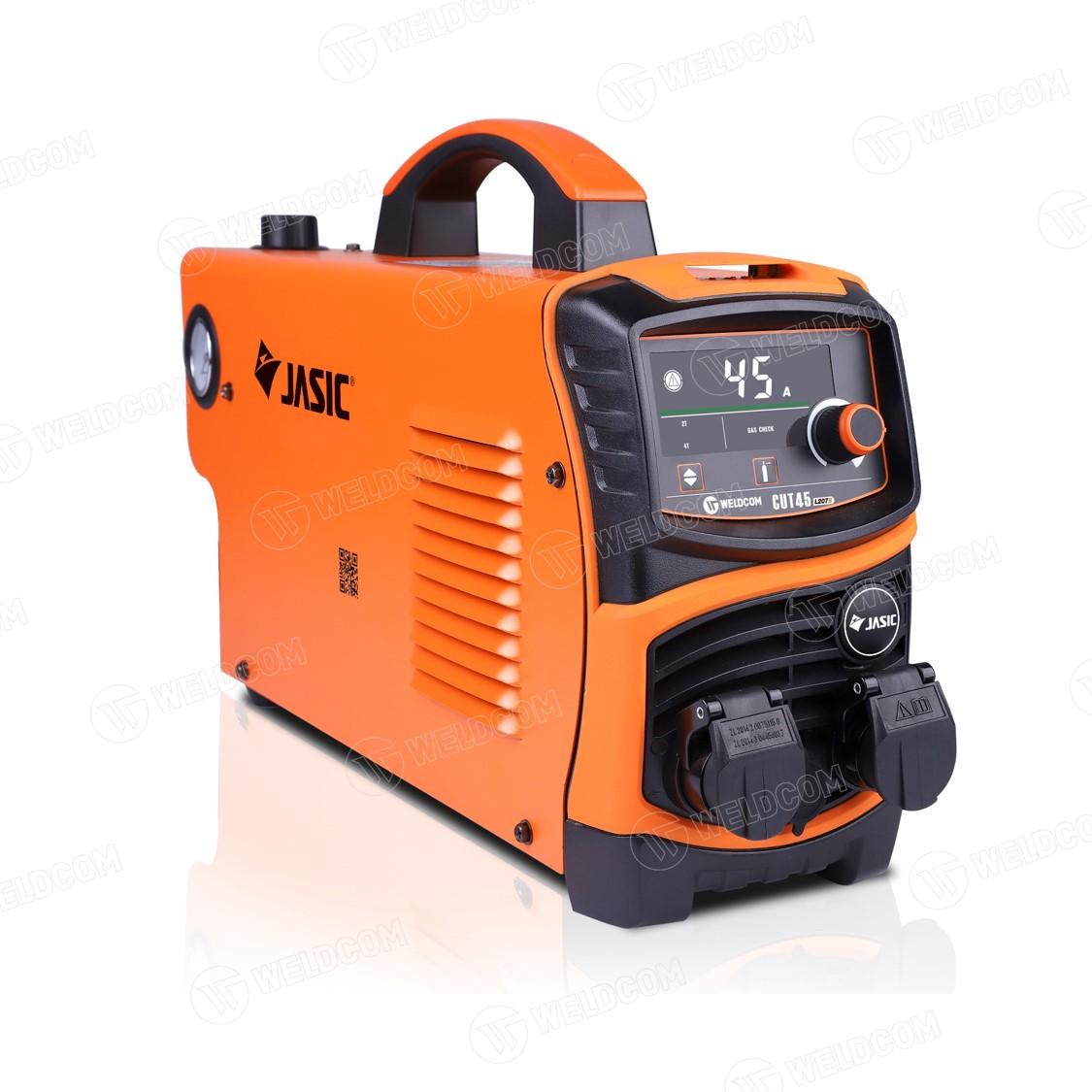 Máy Cắt Plasma JASIC CUT45 L207 II JET20, màn hình LCD hiển thị dòng cắt và mã lỗi, khởi hồ quang Contact hoặc Pilot, dày cắt ≤6mm theo thông số, phù hợp xưởng nội thất, chế tạo chi tiết, sửa chữa di động