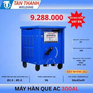Máy hàn AC 300AL Tân Thành, công suất mạnh mẽ, tiết kiệm điện, thiết kế bền bỉ, dễ mang theo, phù hợp thợ hàn chuyên nghiệp, gia công thép, độ bền cao, hàn nhiều loại que hàn, hiệu suất ổn định