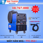 Máy hàn MIG Inverter TTC253I, thiết kế nhỏ gọn, công suất mạnh mẽ, hàn liên tục, tiết kiệm điện, phù hợp gia công cơ khí, sản xuất công nghiệp, độ bền vượt trội, dễ sử dụng, chất lượng cao