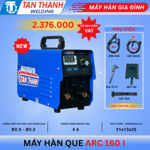 Máy hàn que 160I Inverter Tân Thành, công nghệ IGBT tiết kiệm điện, hàn ổn định, thiết kế nhỏ gọn, dễ di chuyển, phù hợp gia đình và thợ chuyên nghiệp, đảm bảo chất lượng, độ bền cao, hỗ trợ hàn liên tục không nóng máy