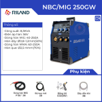 Máy hàn Riland NBC 250GW, công nghệ hiện đại, hàn MIG công nghiệp, điều chỉnh dòng điện điện áp điện cảm, nút đỏ inch tải dây nhanh, hàn ít bắn tóe, mối hàn đẹp, hệ thống tản nhiệt công suất lớn, bảo hành chính hãng 24 tháng