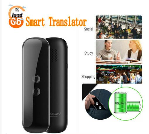 Máy Phiên Dịch G5 Thông Minh 40 Ngôn Ngữ, dịch giọng nói thời gian thực và dịch ảnh chụp nhanh, kết nối Bluetooth 4.2, pin sạc tích hợp dùng tới 6 giờ – lý tưởng du lịch, công tác quốc tế và học ngoại ngữ.