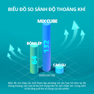 Nệm foam Aeroflow Fit Plus Nhật Bản, công nghệ độc quyền Mixel Cube, base foam mật độ cao, không rung ồn khi trở mình, thoáng khí 4 lớp, memory foam ôm ấp cơ thể, giảm căng cơ, giấc ngủ thư giãn trọn vẹn