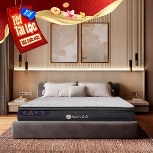 Nệm Amando Elite Grand, lò xo túi 5 vùng, memory foam copper, kháng khuẩn tự nhiên, thoáng khí vượt trội, nâng đỡ cơ thể cân bằng, bảo vệ cột sống, mang lại giấc ngủ êm ái và thư giãn tối đa.