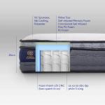 Nệm Amando Elite Plus 25cm, hệ thống lò xo túi độc lập, nâng đỡ 3 vùng lưng hông cột sống, memory foam êm ái, PU foam thoáng khí, vải cooling kháng khuẩn, giấc ngủ cân bằng, thoải mái cho mọi gia đình Việt.
