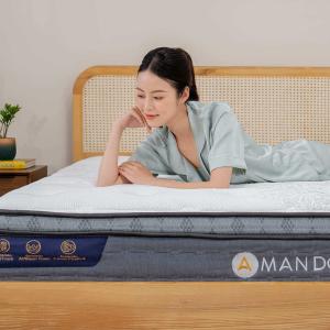 Nệm Amando Elite Plus 25cm, hệ thống lò xo túi độc lập, nâng đỡ 3 vùng lưng hông cột sống, memory foam êm ái, PU foam thoáng khí, vải cooling kháng khuẩn, giấc ngủ cân bằng, thoải mái cho mọi gia đình Việt.