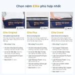 Nệm Amando Elite Plus 25cm, hệ thống lò xo túi độc lập, nâng đỡ 3 vùng lưng hông cột sống, memory foam êm ái, PU foam thoáng khí, vải cooling kháng khuẩn, giấc ngủ cân bằng, thoải mái cho mọi gia đình Việt.