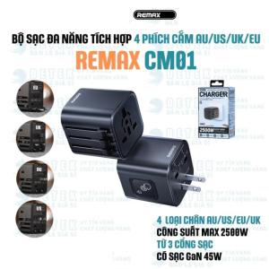 Ổ Cắm Du Lịch Remax CM01, Công Suất Lớn 2500W, Tích Hợp Phích Cắm AU/US/EU/UK, 9 Lỗ Đa Năng, Chất Liệu PC Chống Cháy Cao Cấp, Nhỏ Gọn, Phù Hợp Du Lịch, Sử Dụng Cho Máy Sấy, Máy Uốn, Ấm Nước