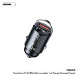 óc Sạc Nhanh 30W Xe Ô Tô Remax RCC359, cổng USB + Type-C, công suất tối đa 30W, sạc đồng thời hai thiết bị, hỗ trợ PD3.0/QC3.0/AFC/FCP, vật liệu hợp kim nhôm siêu bền, thiết kế nhỏ gọn, tiện lợi mang theo.