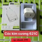 Sạc nhanh Kim Cương 25W Type-C 621C, công nghệ sạc nhanh PD, chip thông minh tự ngắt, bảo vệ pin tối đa, sạc nhanh gấp 3 lần củ thường, nhỏ gọn tiện mang theo, tương thích toàn bộ thiết bị Type-C hiện nay