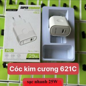 Sạc nhanh Kim Cương 25W Type-C 621C, công nghệ sạc nhanh PD, chip thông minh tự ngắt, bảo vệ pin tối đa, sạc nhanh gấp 3 lần củ thường, nhỏ gọn tiện mang theo, tương thích toàn bộ thiết bị Type-C hiện nay