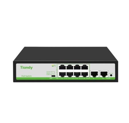 Tiandy TC-P3S010 PoE Switch 10 / 100Mbps 10 Cổng cho IP Camera & Hệ Thống An Ninh, 8 Cổng PoE + 2 Uplink, Hỗ Trợ VLAN/Extend, Giải Pháp Mạng Chuyên Nghiệp cho Văn Phòng & Nhà Xưởng với Độ Bền Cao