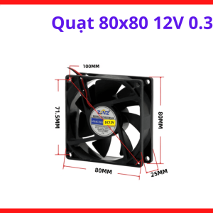 Quạt làm mát thiết bị chuyên dụng 80x80x25 12V 0.3A lưu lượng gió lớn, vật liệu chế tạo tiêu chuẩn chống chịu va đập bền bỉ theo thời gian sử dụng