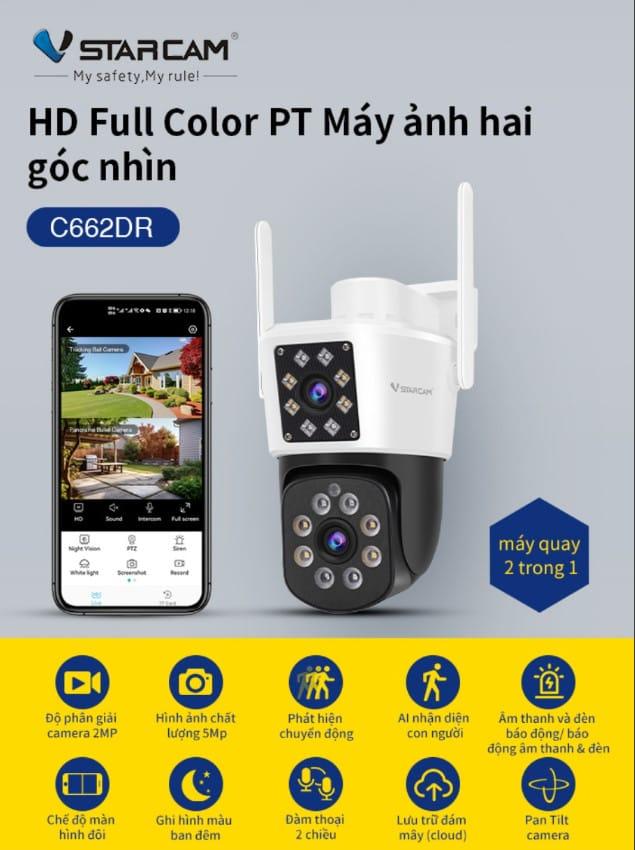 GIÁM SÁT CHUYÊN SÂU, Camera Wifi VStarcam CS662DR 2 Mắt – Quay 350°, Nghiêng 90°, Nhận Diện AI, Quay Màu Ban Đêm, Lưu TF 256GB – Không Bỏ Lỡ Khoảnh Khắc