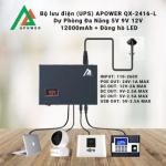 Bộ Lưu Điện APOWER 12000mAh, UPS Mini Đa Năng, Cấp Nguồn 5V 9V 12V, POE 24V, Có Màn Hình LED, Tự Động Sạc Và Dự Phòng Khi Mất Điện, Phù Hợp Camera, Modem, Box TV