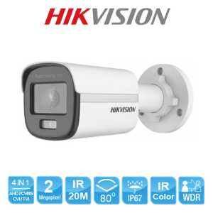 Siêu Nét Ban Đêm, Hikvision DS-2CE10DF0T-F 2MP Camera ColorVu – Ghi Màu Liên Tục Ban Đêm, Lắp Ngoài Trời IP67, Tích Hợp 4 Chế Độ TVI/AHD/CVI/CVBS, Bảo Vệ Gia Đình & Doanh Nghiệp