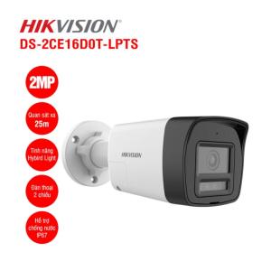 Camera Thân Trụ Hikvision 2.0MP DS-2CE16D0T-LPTS, Đèn Thông Minh HybridLight, Đàm Thoại 2 Chiều, IP67 Bền Bỉ