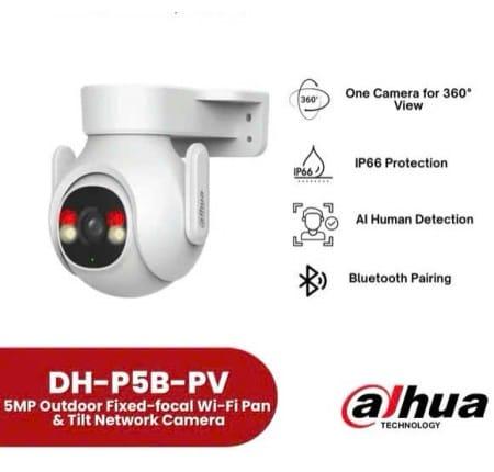 Camera Dahua Picoo B1 (DH P5B PV) WiFi 5MP, Quay 360° Pan/Tilt, Smart Dual Light, AI People & Vehicle Detection, Báo Động Đèn & Còi, IP66, H.265+ – Giám Sát Ngoài Trời An Toàn