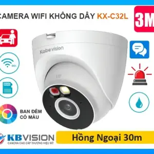 Camera Kbvision KX-C32L WiFi 3MP, ánh sáng kép màu ban đêm, báo động đèn + hú, phát hiện người & xe, mic + loa 2 chiều, MicroSD 256GB, chống nước IP67 – giám sát siêu rõ nét