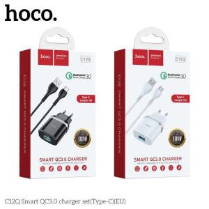SIÊU NHANH, AN TOÀN Bộ Sạc Nhanh Hoco 18W C12Q Type-C, Tối ưu cho iPhone, Samsung, Android, đảm bảo sạc nhanh, bảo vệ pin, bền bỉ.