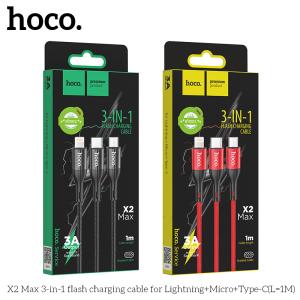 Cáp 3 đầu Hoco X2 Max 1m – Lightning + Micro + Type-C, sạc & truyền dữ liệu
