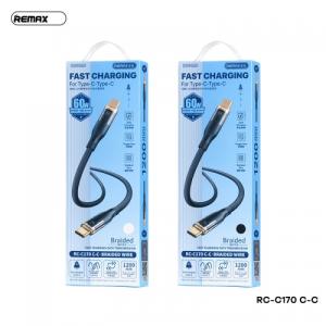 Cáp Sạc Remax RC-C170, Hai Đầu Type-C, Dây Dù Bền 1.2M, Sạc Nhanh PD, Truyền Dữ Liệu 480Mbps, Chống Rối, Bền Bỉ, Tương Thích Laptop Android MacBook