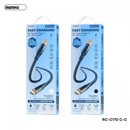 Cáp Sạc Remax RC-C170, Hai Đầu Type-C, Dây Dù Bền 1.2M, Sạc Nhanh PD, Truyền Dữ Liệu 480Mbps, Chống Rối, Bền Bỉ, Tương Thích Laptop Android MacBook