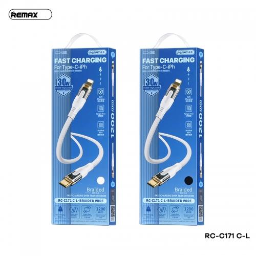 Cáp sạc Remax RC-C171, sạc nhanh Type-C ra Lightning 1m, dây bện nylon siêu bền chống rối, truyền dữ liệu ổn định