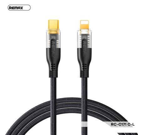 Cáp sạc Remax RC-C171, sạc nhanh Type-C ra Lightning 1m, dây bện nylon siêu bền chống rối, truyền dữ liệu ổn định
