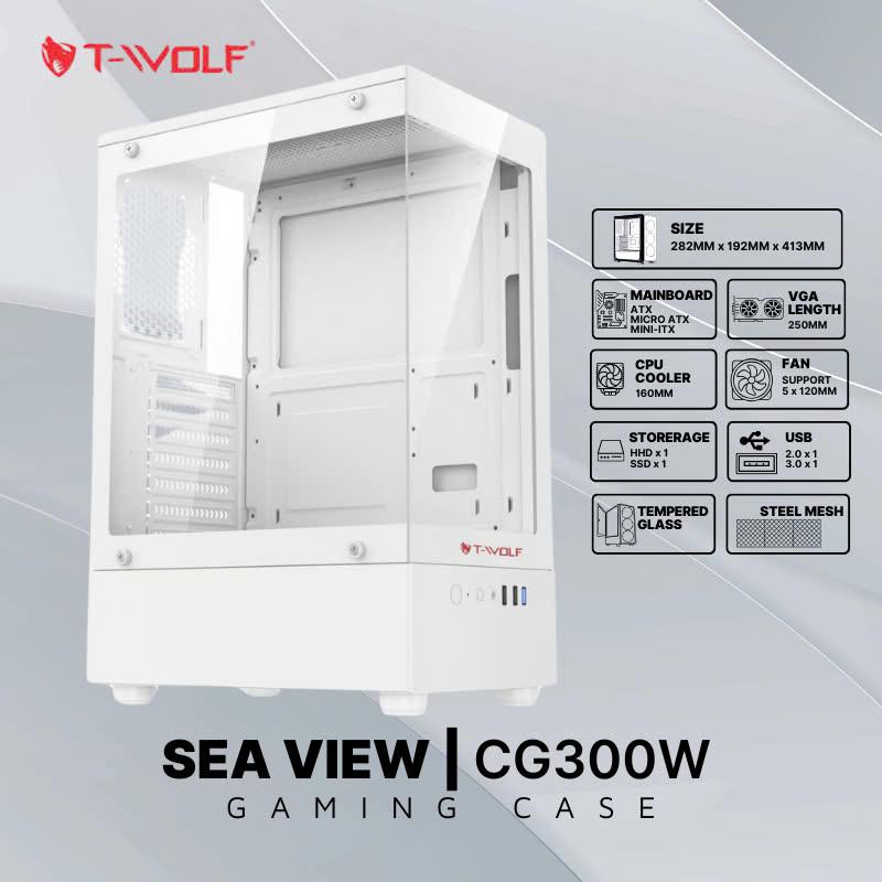 Case Máy Tính T-WOLF TW-CG300W, Thiết Kế Trắng Hiện Đại, 3 Fan LED RGB Vô Cực, Hỗ Trợ Main ATX
