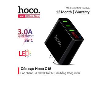 HOCO C15 LED Cốc sạc nhanh 3 cổng USB, Công suất 36W, Hỗ trợ PD QC, Tương thích iPhone iPad Samsung, Chống quá nhiệt, Mini tiện lợi, An toàn bảo vệ pin