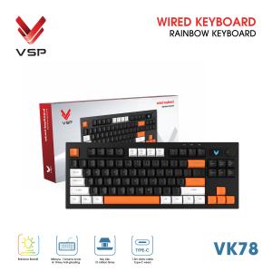 Keyboard VSP VK78, kiểu dáng retro đen trắng cam, 84 phím bấm nhạy, núm điều chỉnh âm lượng, dây Type-C tháo rời, siêu bền, trải nghiệm gõ mượt mà