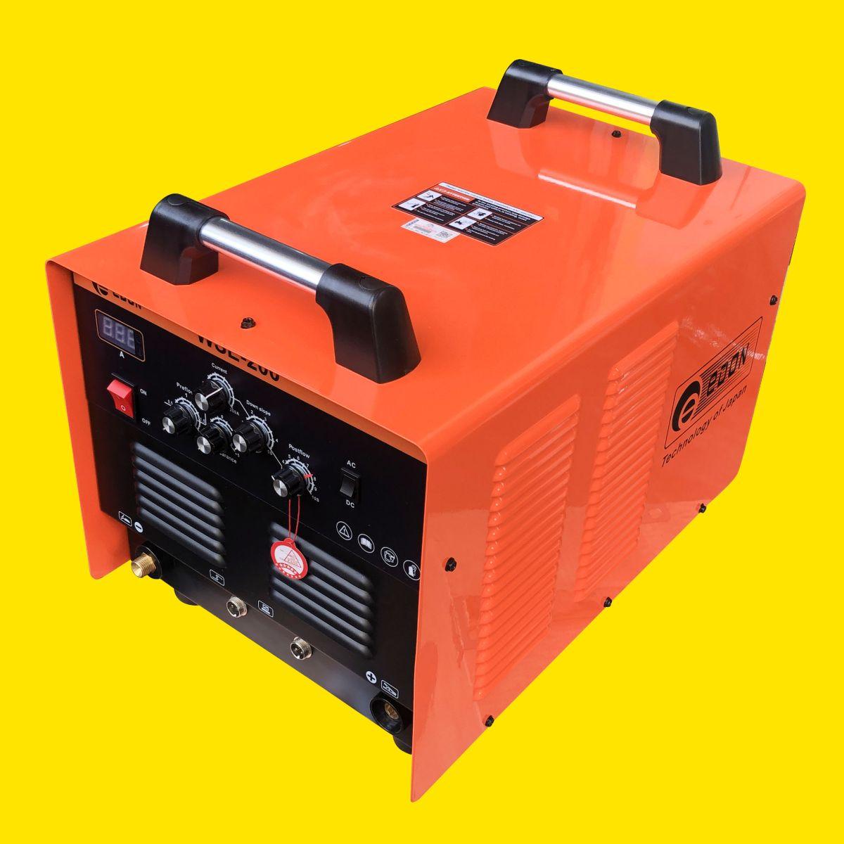 Máy hàn TIG nhôm WSE 200 AC/DC EDON, công suất 200A, công nghệ Inverter giúp tiết kiệm điện ~40%, thiết kế mạnh mẽ, mối hàn đẹp, phù hợp dùng trong xưởng, sửa chữa, chế tạo khung nhôm.