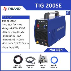 Máy hàn TIG Riland 200SE, dòng 10-160A, công nghệ Mosfet 8 + 8, hàn nhôm & inox, trễ khí 2,5/5s, nhẹ 4,3kg, vỏ kim loại chắc chắn, hoạt động ổn định khi điện áp thấp — lý tưởng cho công trình & cửa inox