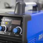 Máy hàn TIG RILAND TIG 200CT, MOS inverter DC, hỗ trợ hàn que MMA, công suất nhỏ gọn, tản nhiệt 4 khe, điều chỉnh thời gian khí trễ, khởi hồ quang HF ổn định — mối hàn chắc & sắc