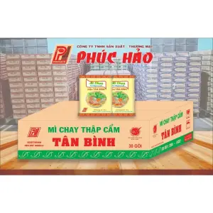 Mì Chay Thập Cẩm Tân Bình 60g thơm ngon thuần chay, sợi mì dai hòa quyện nước súp đậm đà, sản xuất theo công nghệ hiện đại, đóng gói thùng tiện lợi, bảo quản lâu, lý tưởng cho người ăn chay, văn phòng và gia đình bận rộn