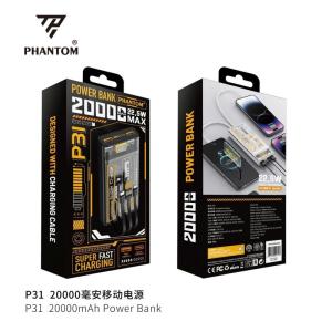 Pin Dự Phòng 20000mAh Phantom P31 , Sạc Nhanh 120W PD QC 3.0, 3 Cổng USB-C & USB-A, Hiển Thị LED, An Toàn Bảo Vệ Thiết Bị