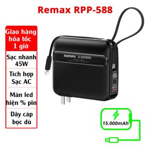 Pin Dự Phòng Remax RPP-588 15000mAh, Sạc Nhanh 2 Cổng USB, Thiết Kế Nhỏ Gọn, An Toàn, Bền Bỉ, Hỗ Trợ Điện Thoại, Tablet, Laptop, Du Lịch, Công Việc