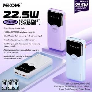 Pin Dự Phòng Wekome WP-43 20000mAh, Sạc Nhanh 2 Cổng USB, Thiết Kế Nhỏ Gọn, Bền Bỉ, Tương Thích Với Điện Thoại, Tablet, Laptop, Du Lịch, Công Việc