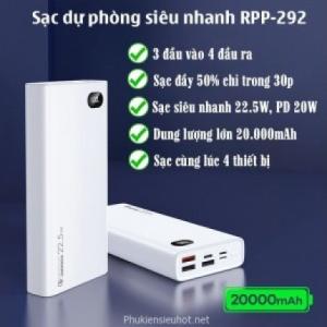 PIN REMAX 20000MAH RPP-292, Power Bank Sạc Nhanh PD QC, LED Hiển Thị, Dung Lượng Khổng Lồ Cho Thiết Bị Di Động