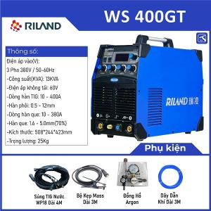 RILAND WS 400GT, máy hàn TIG + MMA dòng 400A, hàn vật liệu dày & mỏng (0,5-12 mm), chế độ dốc lên/dốc xuống, điều chỉnh khí trễ, tản nhiệt cải tiến gấp 3 lần, mối hàn ổn định & làm việc liên tục.