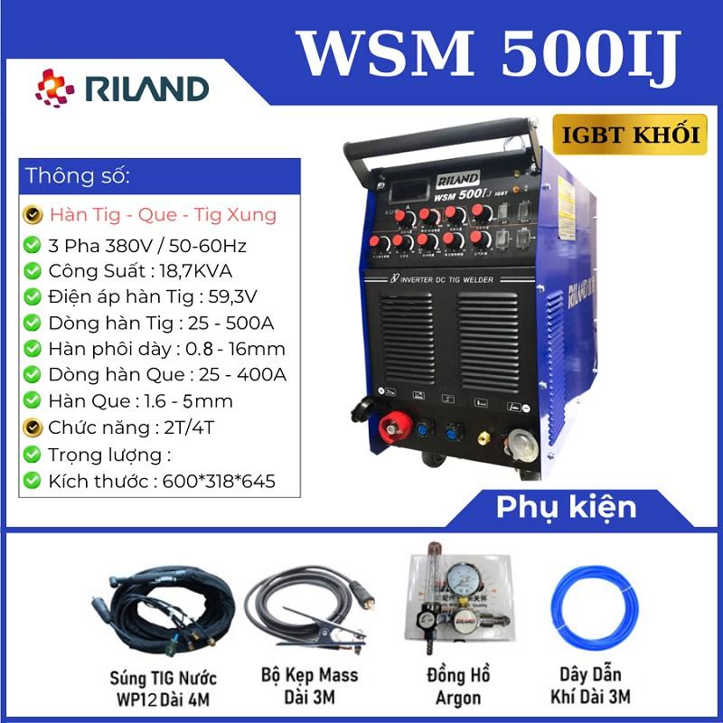 RILAND WSM 500IJ, máy hàn TIG công nghiệp 500A đa chế độ (TIG / TIG xung / que), hỗ trợ điều chỉnh xung, cân bằng AC, chế độ lặp lại REP, tản nhiệt hiệu quả, lý tưởng cho công trình nặng & inox dày