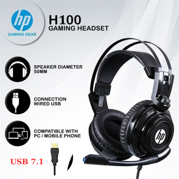 Tai Nghe Gaming HP H100, Âm Thanh Vòm 7.1, LED RGB Sống Động, Mic Chống Ồn, Âm Trầm Sâu, Kết Nối USB Ổn Định